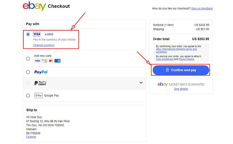 mua-hang-ebay Thanh toán và xác nhận