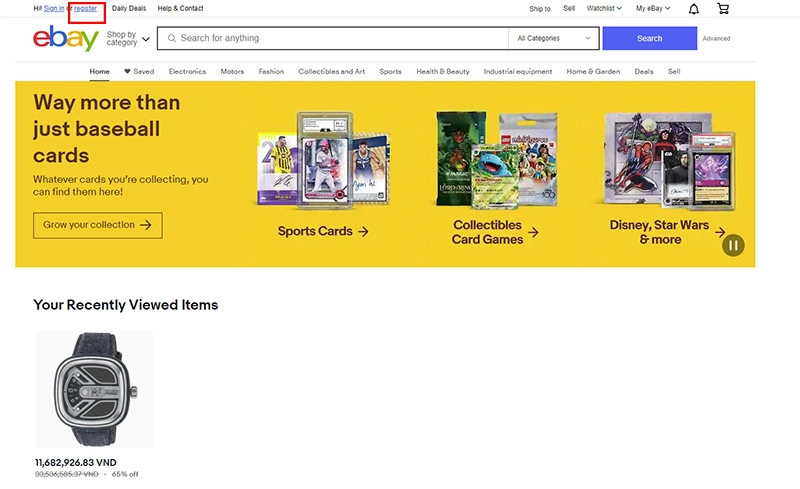 mua-hang-ebay Register ở góc trên bên trái.