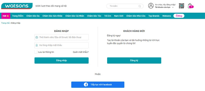 Đăng nhập để đặt hàng trên Watsons