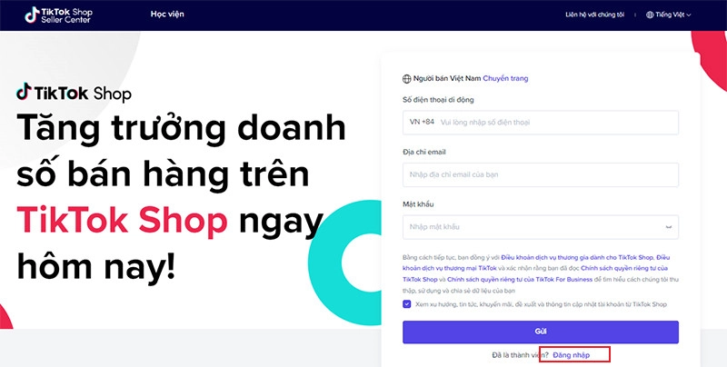 Đăng ký tiktok shop bằng máy tính